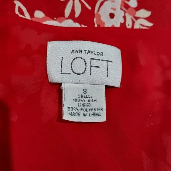 Ann Taylor Loft Silk Ruffle Sleeveless Blouse Red White Pink Beach Summercore - Picture 2 of 11